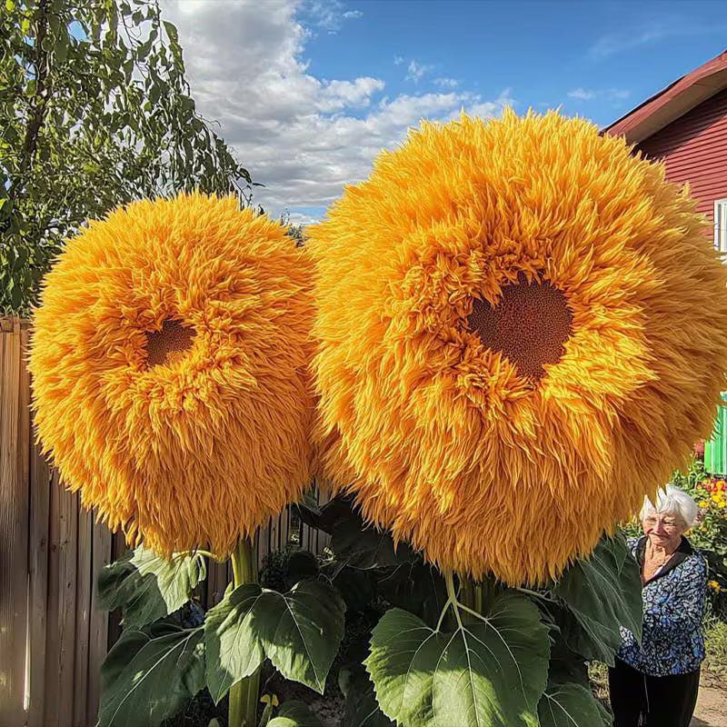 50pcs Yellow Enchanting Giant Teddy Bear Sunflower Seeds – Fluffy Double Blooms for Bright Garden Borders, Beds, and Cut Flower Arrangements