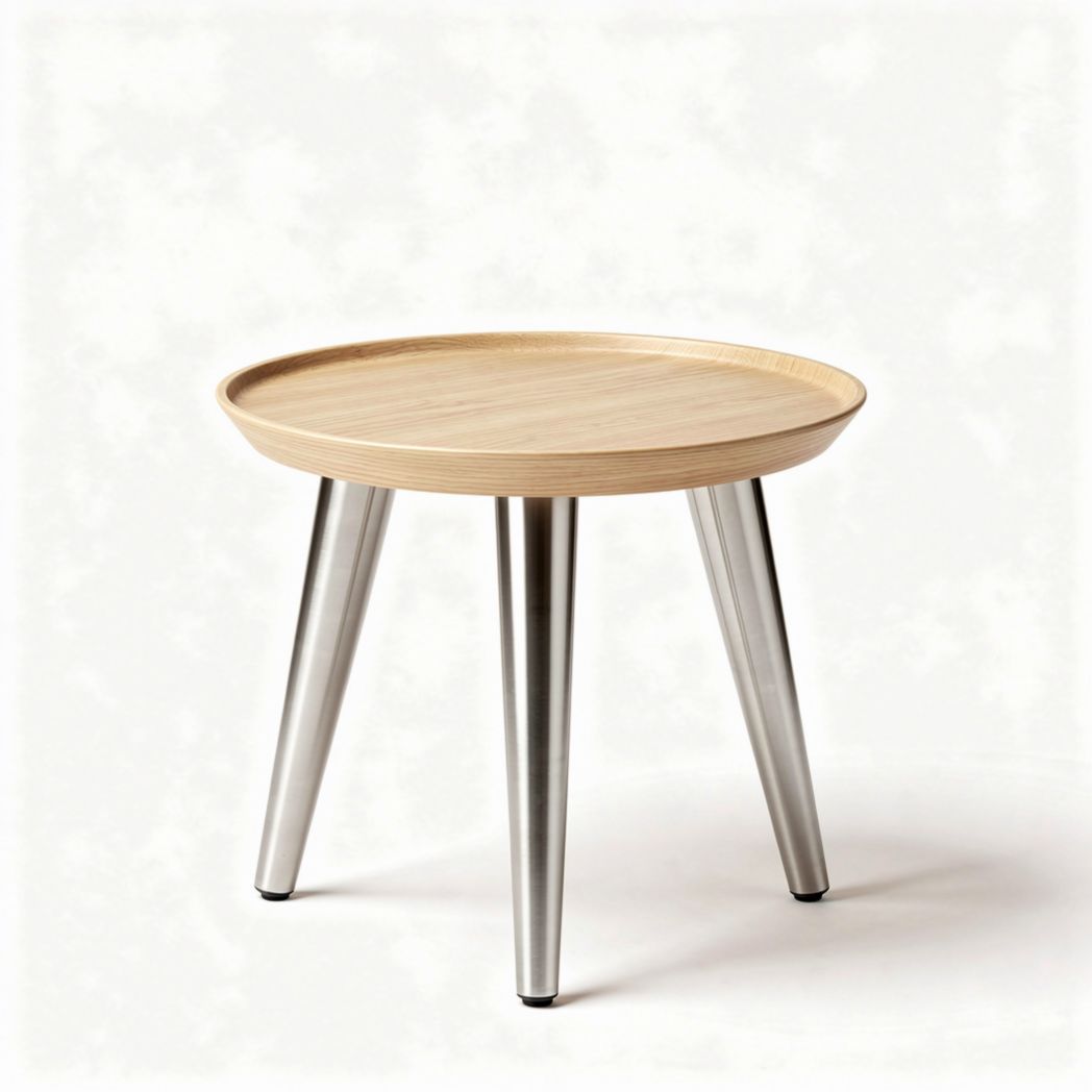 Bamboo Round Side Table for Living Room Use with Metal Legs - 60 x 60 x 40cm