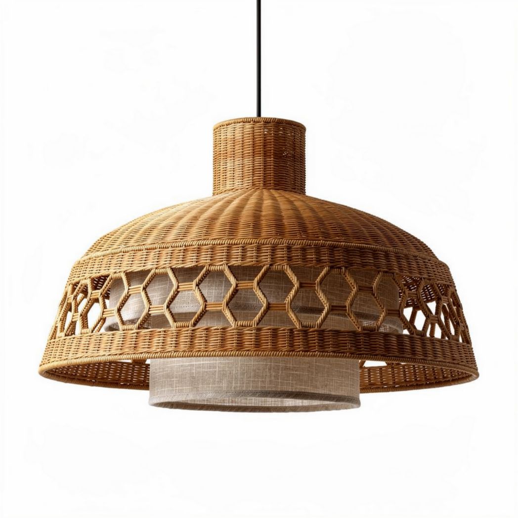 Woven Rattan Pendant Light Fixture – Indoor Lighting Decoration – Natural Rattan Material – 30 x 30 x 40cm