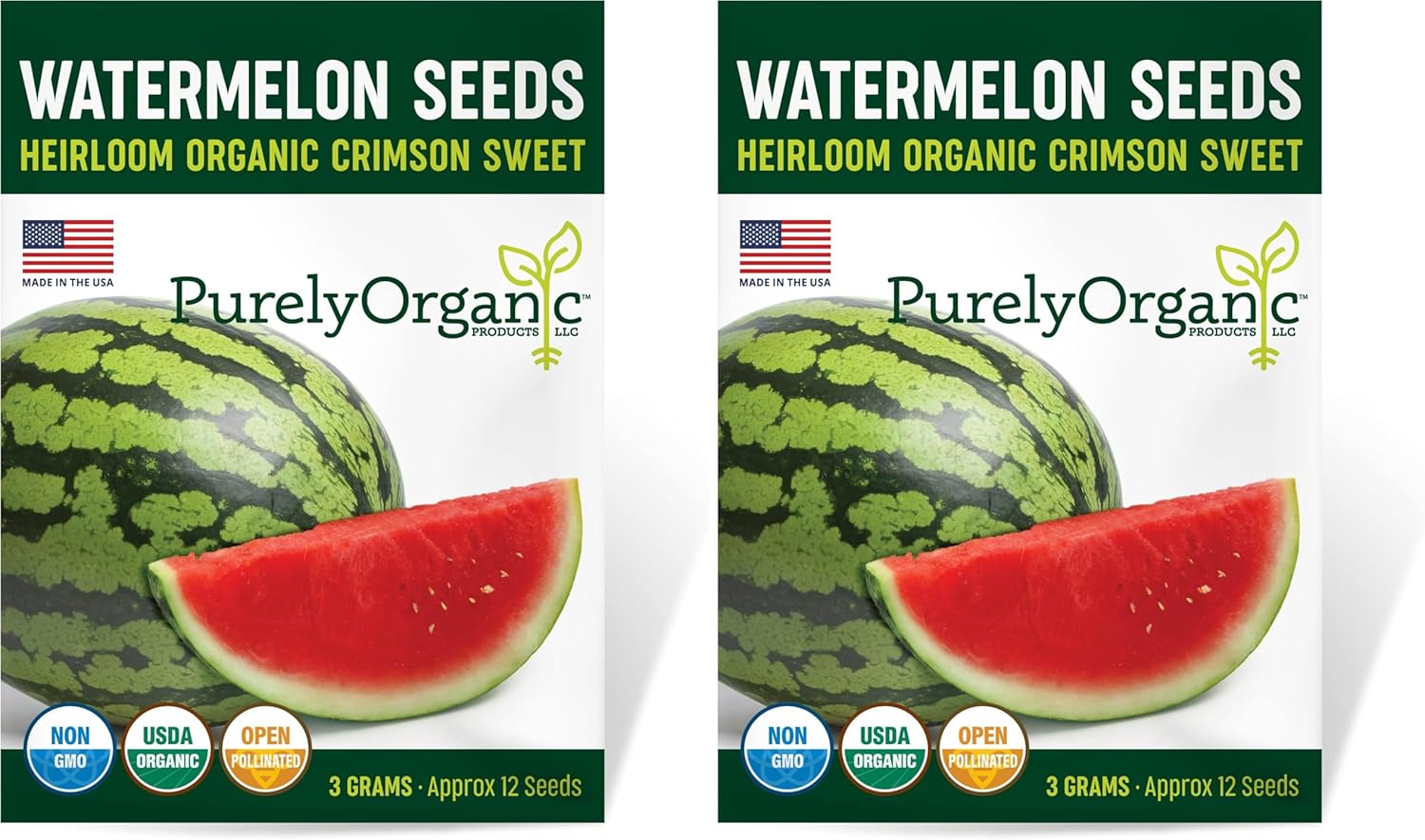 Organic Watermelon Seeds (Crimson Sweet) - Approx 12 Seeds - USDA Organic, Non-GMO, Open Pollinated, Heirloom, USA Origin(approx 12 seeds (Pack of 2))