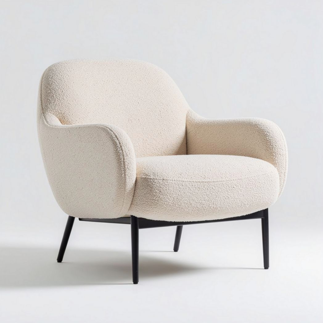 Boucle Upholstered Accent Chair – Suitable for Living Room or Office Use, Main Material: Boucle Fabric, Steel Legs, Dimensions: 80 x 80 x 70cm