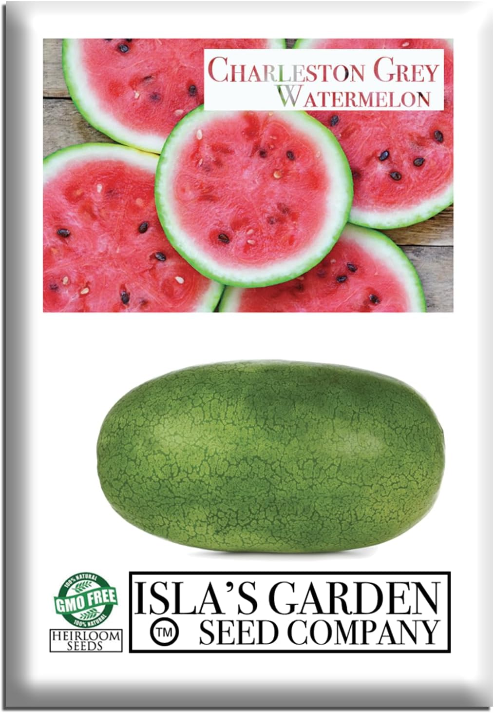 Charleston Grey Watermelon Seeds (Citrullus lanatus) – 30+ Heirloom Non-GMO Seeds by Isla’s Garden Seeds, Large Elongated Melons, Sweet Crisp Red Flesh, 80–90 Day Harvest, Summer Garden Favorite